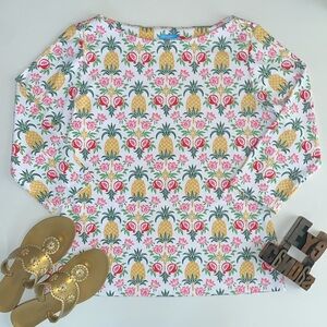 J. McLaughlin ‘Wavesong’ 3/4 Sleeve Boat Neck Tee with Pineapple Palms